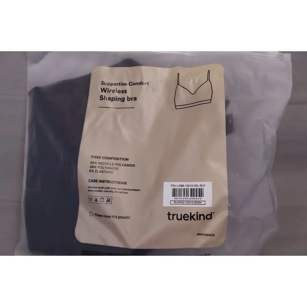 NEW Truekind Supportive Comfort Wireless Shaping Bra Black Padded Size 3XL